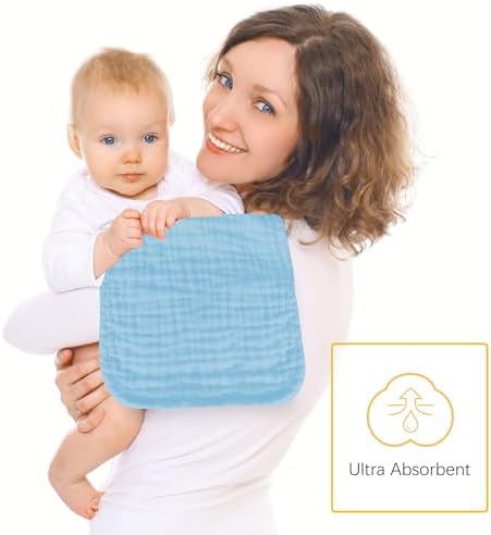 Lovely Care 12 Pack Muslin Burp Cloths 20x10 Aqua