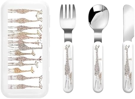 Cute Giraffes Cartoon Print Flatware Set with Travel Case