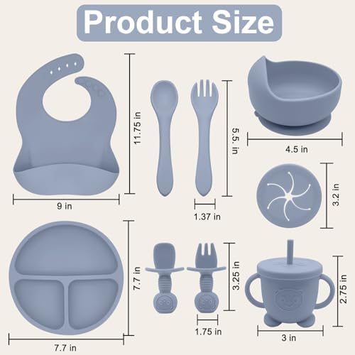 Munlinder Silicone Baby Feeding Set Blue Gray 1