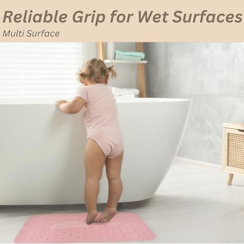 LilPea Non Slip Bath Mat for Baby Kids 14x25 Pink