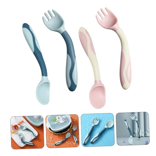 GLSTOY 2 Sets Flexible Spoons and Forks Training Tableware