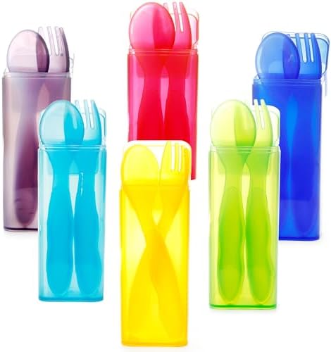 Youngever 6-Pack Rainbow Plastic Toddler Utensils with Case