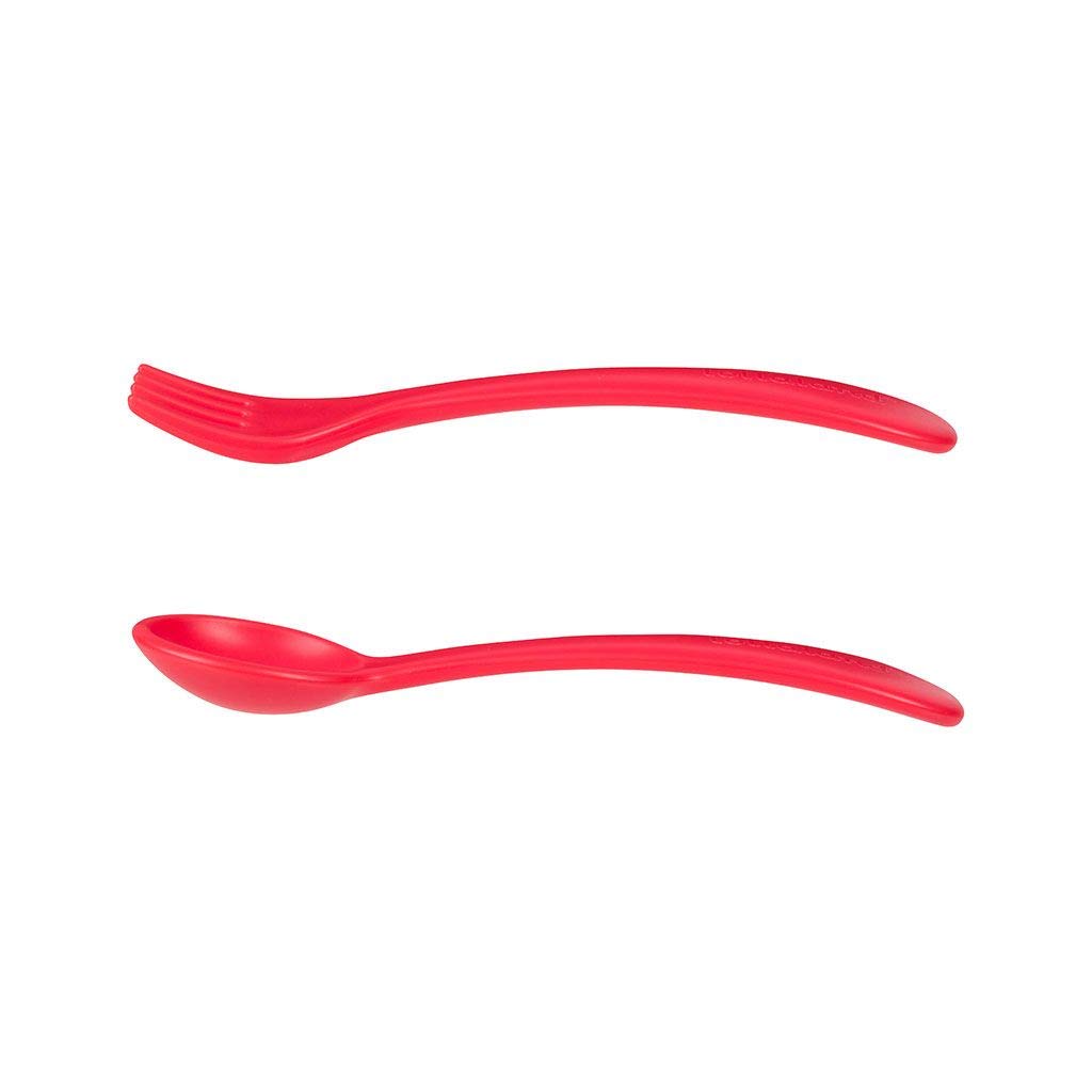 Lollaland 5 Piece Plastic Toddler Cutlery Set - Reusable with Travel Pouch Red