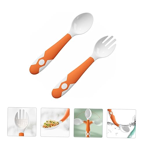 Hohopeti 1 Set Soft Orange Spoon Fork Cutlery for Babies