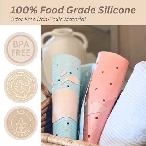 LilPea Non Slip Bath Mat for Baby Kids 14x25 Pink