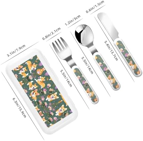 Corgi Floral Cutlery Set with Travel Case Stainless Steel
