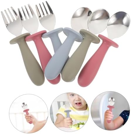 GRIRIW 6Pcs Handle Spoon and Fork Set for Babies