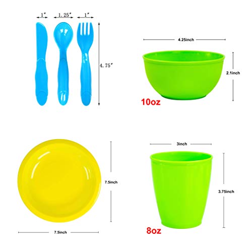 Youngever 54 pcs Plastic Kids Dinnerware Set with Utensils