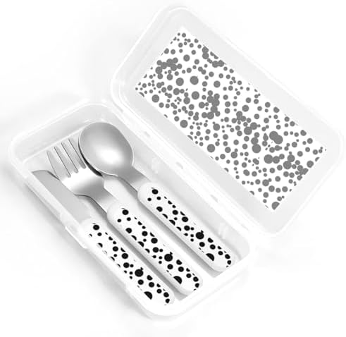 Black White Big Dot Print Utensils Set with Travel Case 1