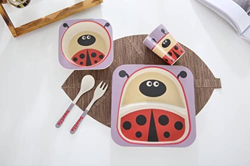 Bamboo Kids Plate and Bowl Set with Cup Utensils