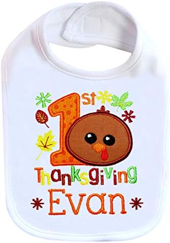 Embroidered Thanksgiving Turkey Bib with Custom Name for Baby