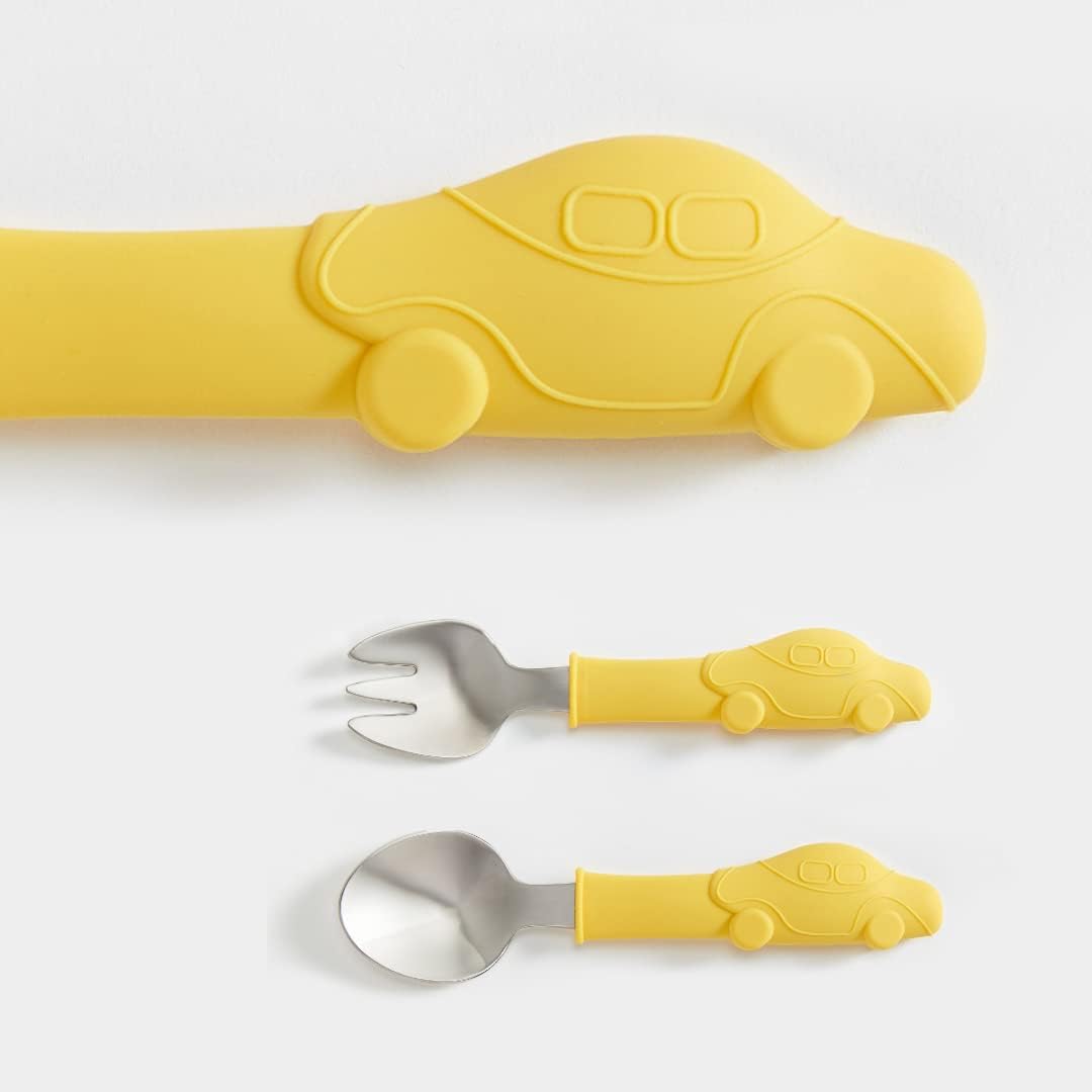 Kids Utensils with Car Design Fork and Spoon Set 1