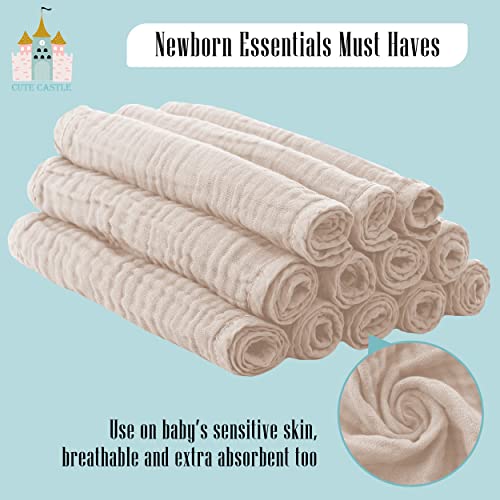 24 Pack Muslin Burp Cloths - Ultra Soft 100 Cotton Brown