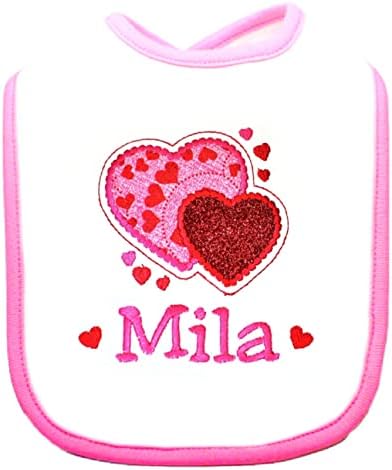 Valentines Day Baby Girl Bib with Sparkle Hearts and Name