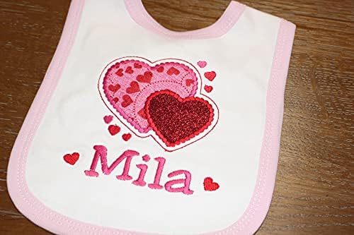 Valentines Day Baby Girl Bib with Sparkle Hearts and Name
