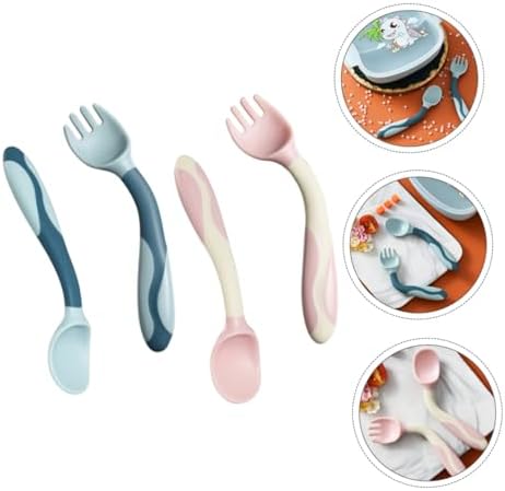 SECFOU 2 Sets Soft Spoons and Forks for Self Feeding