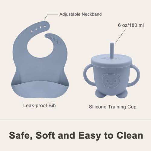 Munlinder Silicone Baby Feeding Set Blue Gray 1
