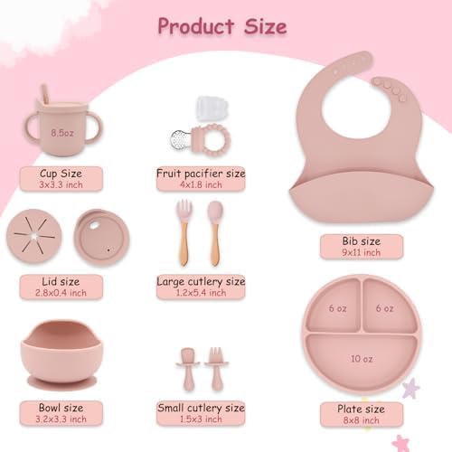 13PCS Baby Silicone Feeding Set with Suction Plate and Bib