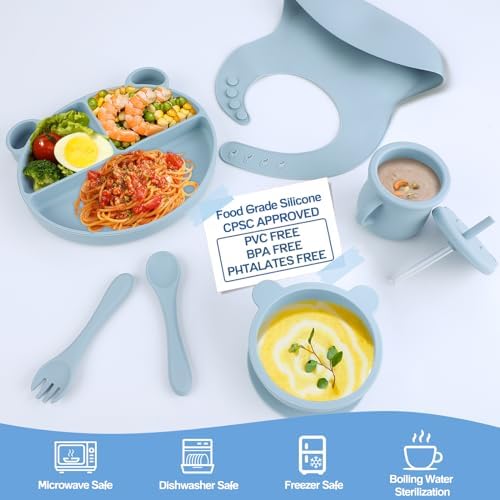 OPIUTA Silicone Baby Led Weaning Set - 7 Piece Blue