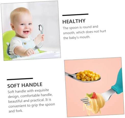 Hoement 2pcs Utensils Set Handle Fork and Spoon for Babies