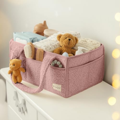 Sweety Fox Plush Sherpa Diaper Caddy Organizer with Handle - Pink