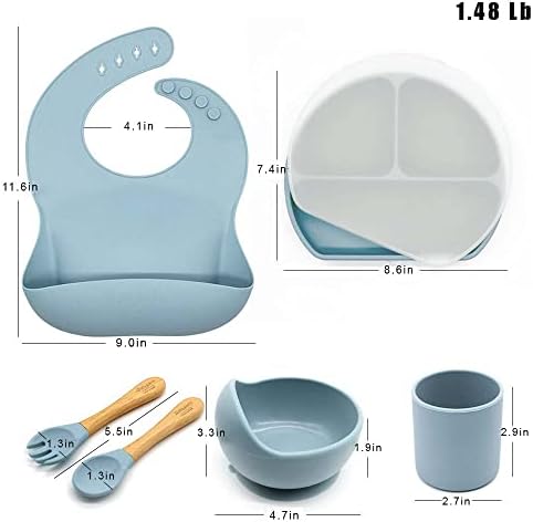 Silicone Baby Bowls and Spoons Set - 6 Piece Dusty Blue