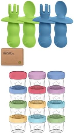 KeaBabies 4-Pack Silicone Utensils and 12-Pack Food Storage Containers