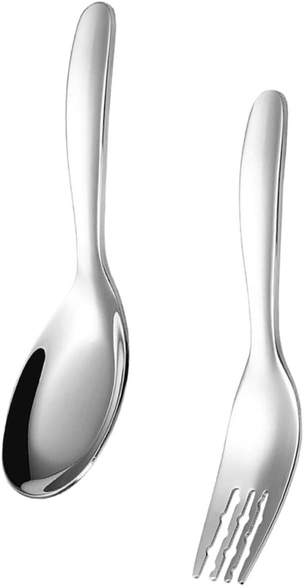 2PCS Stainless Steel Training Fork and Spoon Set for Babies