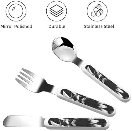 Black and White Sunflowers Print Flatware Set with Travel Case