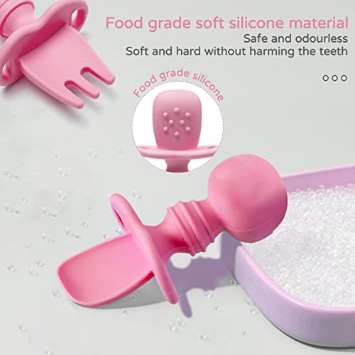 Silikong Silicone Baby Fork and Spoon Set for 6 Months Pink