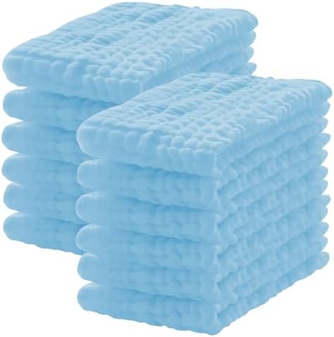 Lovely Care 12 Pack Muslin Burp Cloths 20x10 Aqua