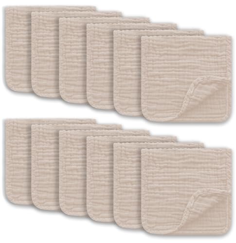Ease Cubs Muslin Burp Cloths 20x10 12-Pack Brown