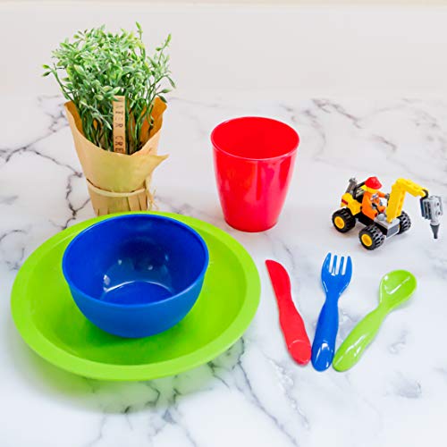 Youngever 54 pcs Plastic Kids Dinnerware Set with Utensils
