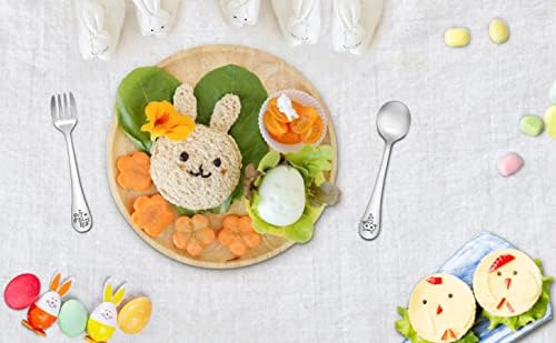 TeamFar Toddler Flatware Set 4PCS Stainless Steel Carved Animal Handles