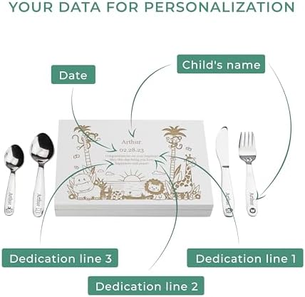 LAUBLUST Personalized Flatware Set - Jungle 4pcs with Name Engraving