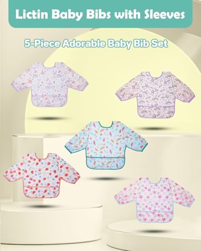 Lictin 5 Pack Long Sleeve Waterproof Baby Bibs 1