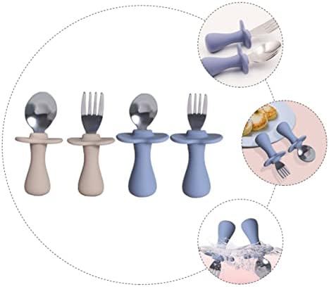 LALADEFIEE 2-Piece Cutlery Set with Silicone Handles and Dark Flatware