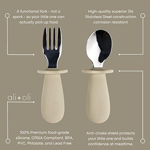 AliOli Toddler Spoon Fork Learning Set Khaki 6m