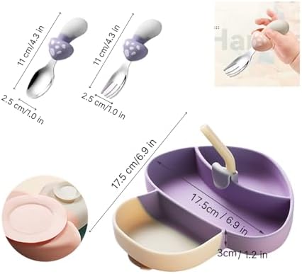 AHOTA Silicone Suction Plate for Toddlers - Purple Mushroom Set 1