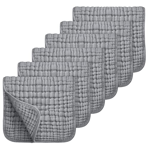 Looxii Muslin Burp Cloths 6 Pack Grey 20x10 Inch