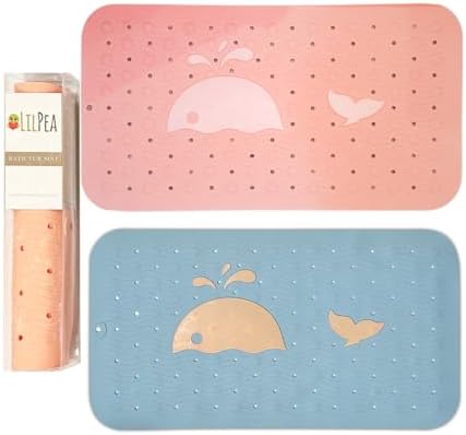 LilPea Non Slip Bath Mat for Baby Kids 14x25 Pink