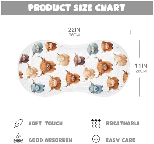 2Pcs Highland Cow Pattern Burp Cloths for Newborns