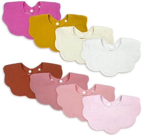 EllieHouse 8 Pack Muslin Baby Bibs for Toddlers and Infants