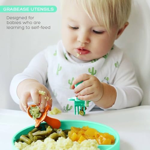 Grabease Baby Spoons Forks 2 Sets BPA-Free Mint Orange
