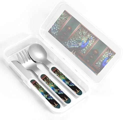 Beautiful Peacock Print Cutlery Set with Travel Case 1