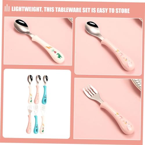 GLSTOY 3-Piece Cartoon Stainless Steel Fork Spoon Set