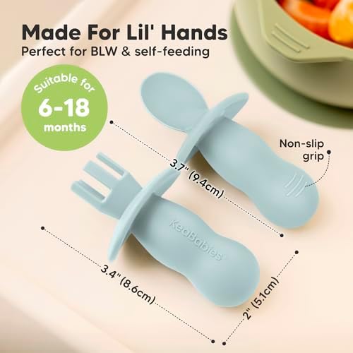 KeaBabies 4-Pack Silicone Baby Spoons Forks Set - BLW Safe Feeding Tools