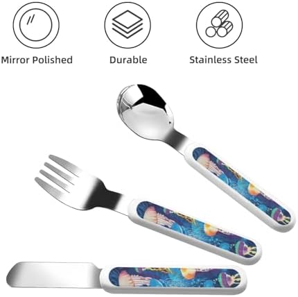 Colored Jellyfish Print Flatware Set with Travel Case