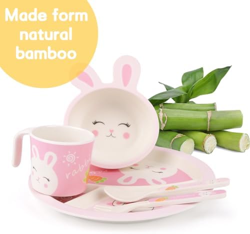PHEENOWL Rabbit Toddler Plate Set 5 Pieces 1