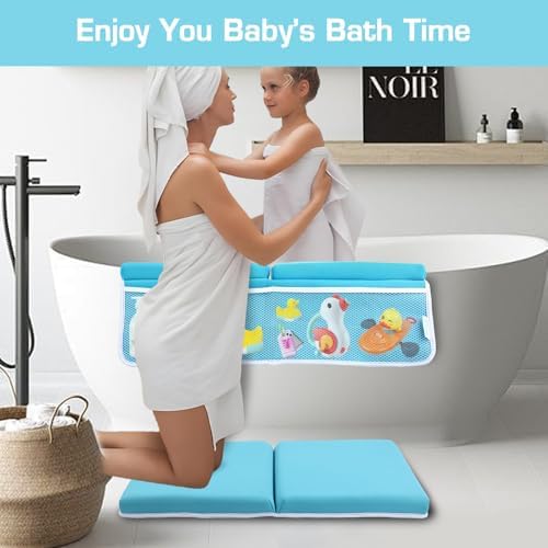 Bath Kneeler with Elbow Rest and Toy Organizer Blue